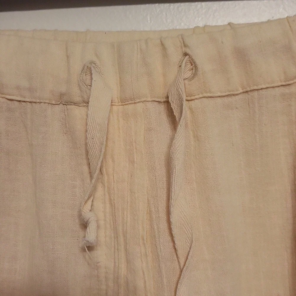 Free People Large Beige Wide-Leg Cargo Pants Boho Elastic Waist - Picture 3 of 13